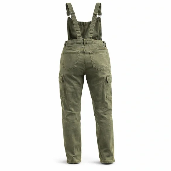Kendall + Kylie Women’s Olive Green Cargo Overalls With Utility Pocket Size 25 - Picture 2 of 9